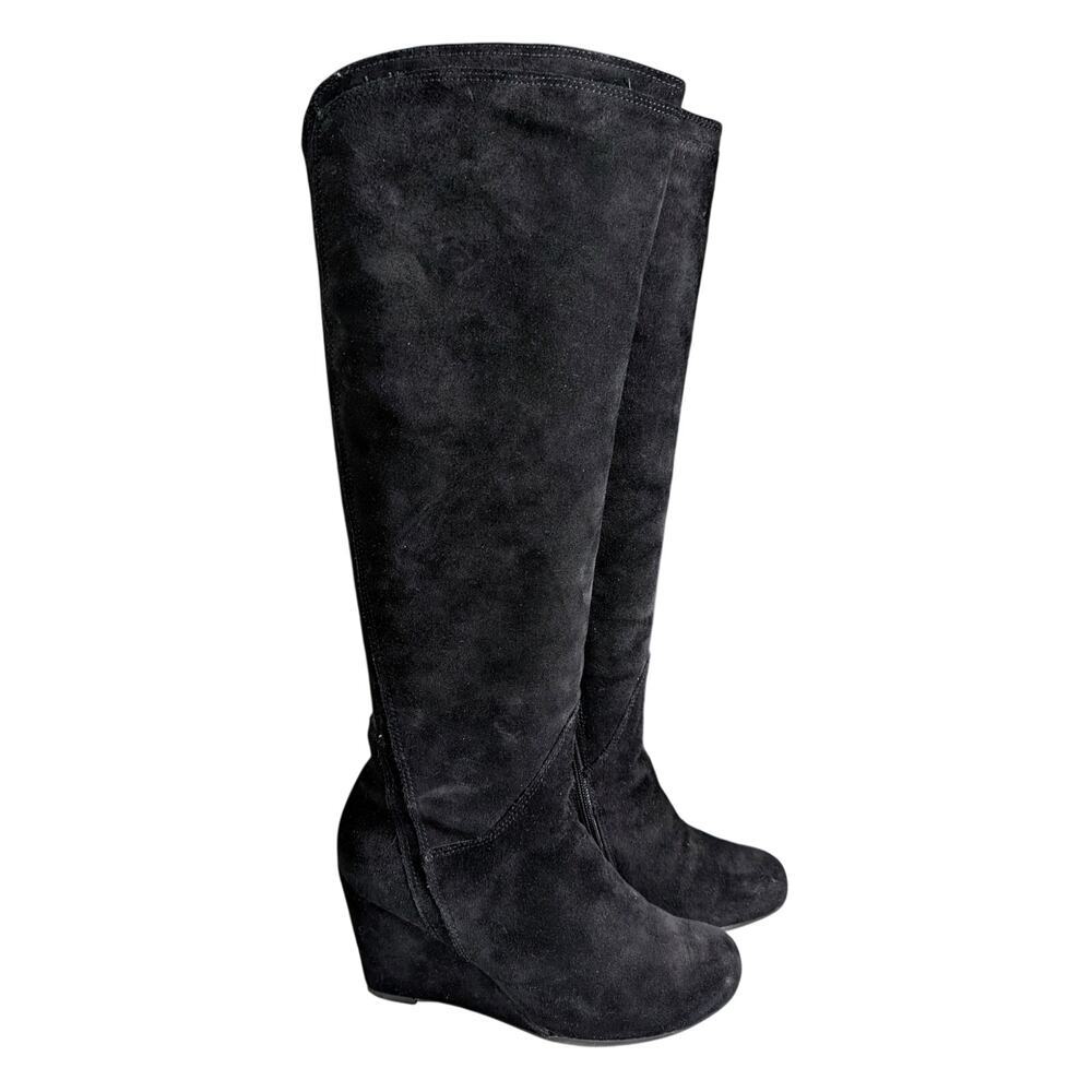 JONES NEW YORK! RICH BLACK GENUINE SUEDE LEATHER WEDGE HEELED ZIPPER BOOTS! 8M